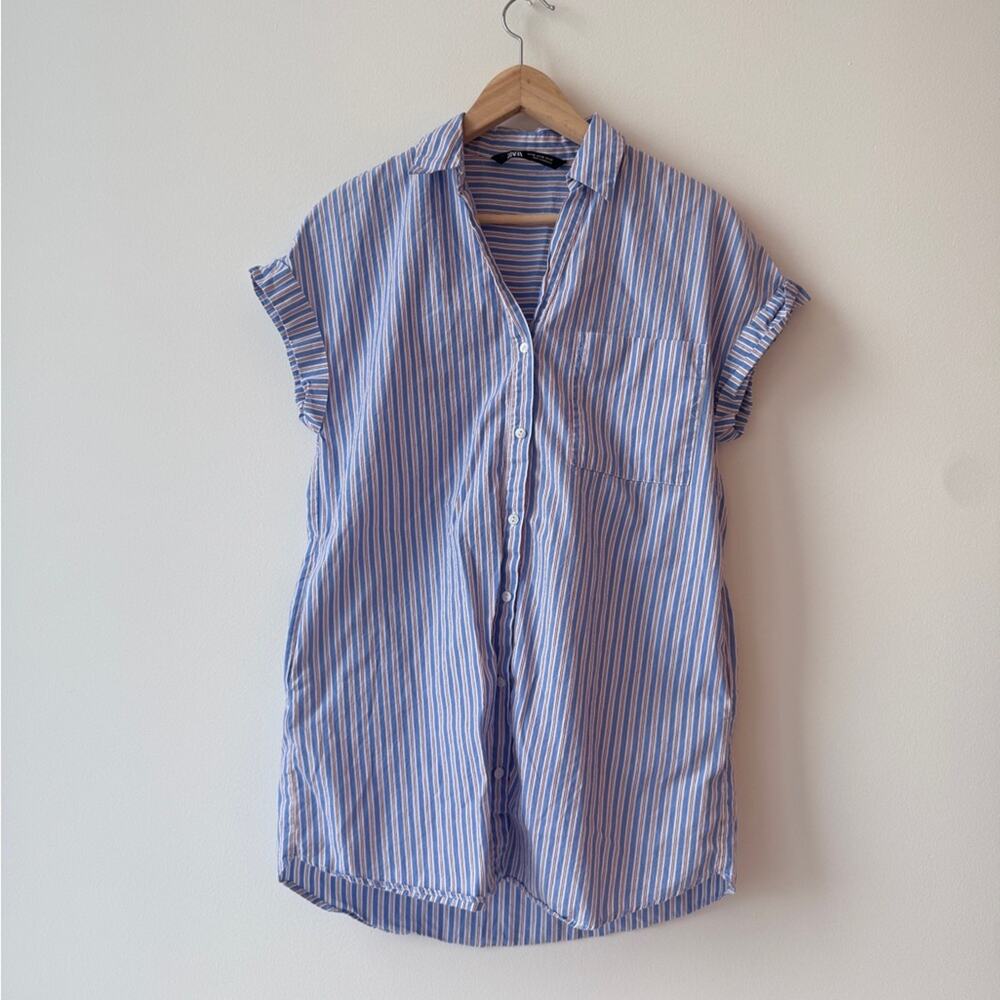 Zara Striped Button-Up Shirt Dress